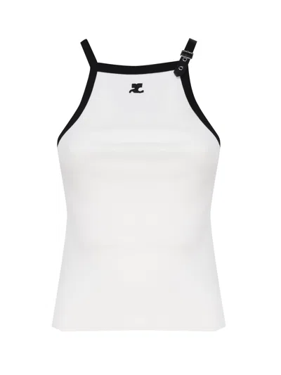 Courrèges Cotton Top With Strap Suspender In Black, White