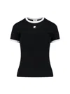 Courrèges Courreges Women Cotton T Shirt With Contrasting Profiles In Black