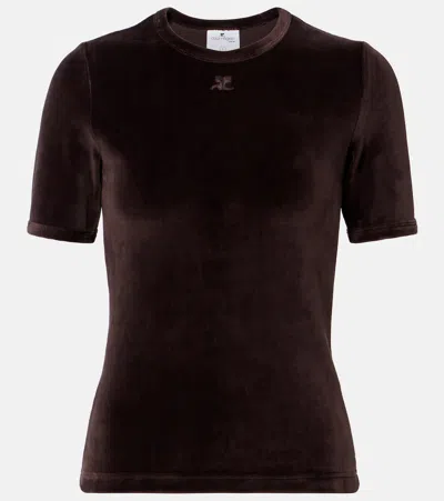 Courrèges Cotton-blend Velvet T-shirt In Brown