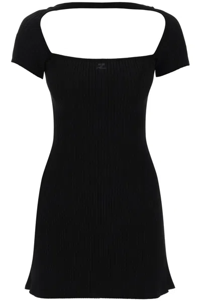 Courrèges Hyperbole Ribbed-knit Minidress In Black