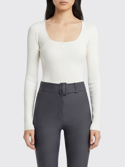 Courrèges Long Sleeve Ribbed Viscose-blend T-shirt In White