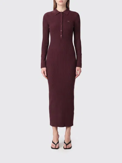 Courrèges Logo-embroidered Ribbed Polo Midi Dress In Burgundy