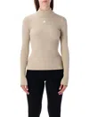 Courrèges Rib Knit Mock Neck Sweater In Neutral