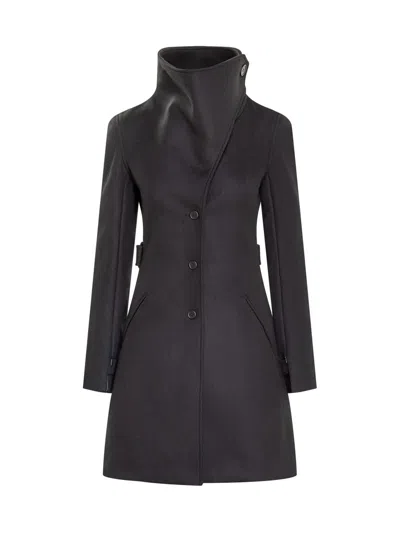 Courrèges Wool Coat With Asymmetrical Collar In Black