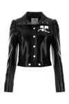 Courrèges Stretch Cotton Cropped Vinyl Jacket Reedition In Black
