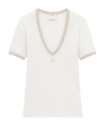 Courrèges Contrast V-neck T-shirt In White