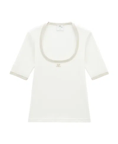 Courrèges Holistic Contrast Straight Hem T-shirt In White