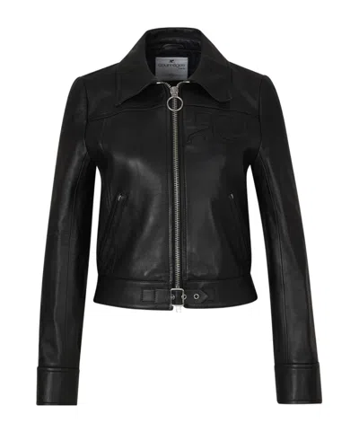 Courrèges Iconic Black Leather Zip Jacket For Women