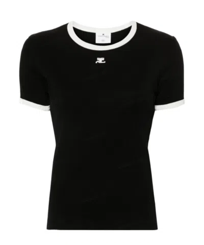COURRÈGES COURRÈGES LOGO EMBROIDERED CREWNECK T-SHIRT