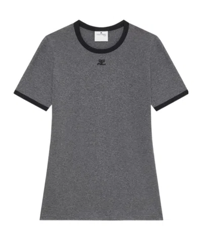 Courrèges Logo Embroidered Crewneck T-shirt In Gray