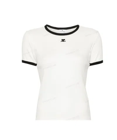 COURRÈGES COURRÈGES LOGO EMBROIDERED CREWNECK T-SHIRT