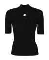 Courrèges Reedition Short Sleeves Ribbed Knitted Sweater Clothing In Black