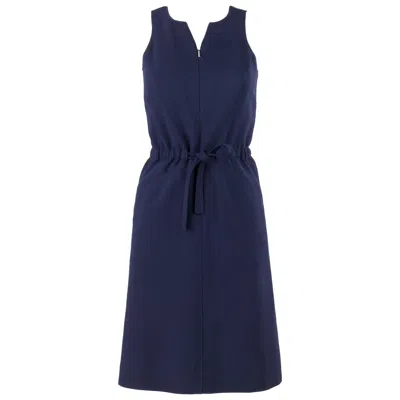 Pre-owned Courrèges Courreges Couture Future C.1960s Navy Blue Wool Sleeveless Tie Waist Shift Dress