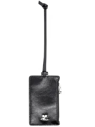 Courrèges Cow Leather Card Case In Black