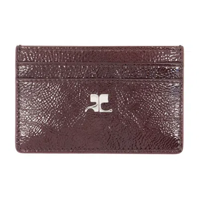 Courrèges Courreges Cowhide Leather Card Case In Burgundy