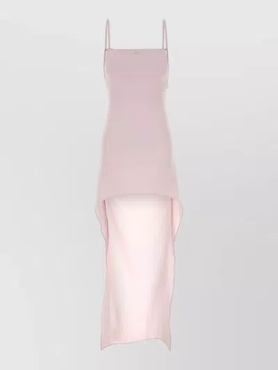 Courrèges Crepe Midi Dress Asymmetrical Hem Spaghetti Straps In Pink