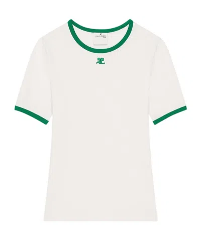 Courrèges Crew Neck Color-blocked Short-sleeved T-shirt In Brown