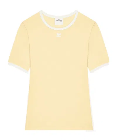 Courrèges Crew Neck Color-blocked Short-sleeved T-shirt In Neutral