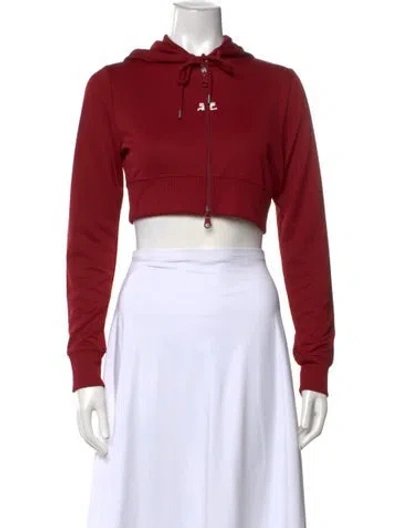 Pre-owned Courrèges Crew Neck Long Sleeve Hoodie In Red