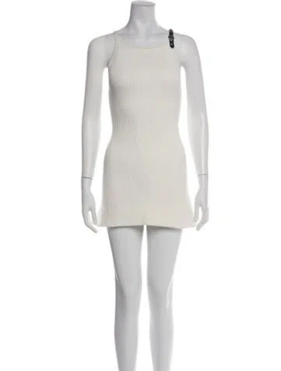 Pre-owned Courrèges Crew Neck Mini Dress In Neutrals