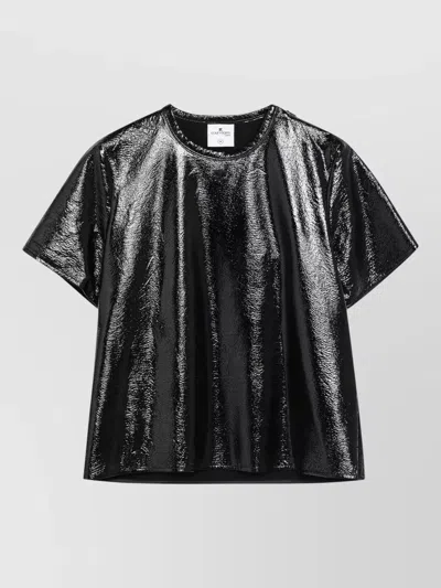 Courrèges Crew Neck Relaxed Fit Shiny Finish Top In Black