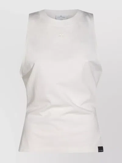 Courrèges Crew Neck Ribbed Hem Sleeveless Top In White