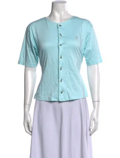 Pre-owned Courrèges Crew Neck Short Sleeve Button-up Top In Blue