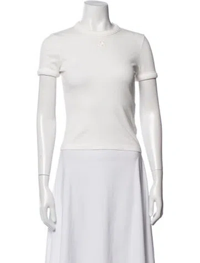 Pre-owned Courrèges Crew Neck Short Sleeve T-shirt In Pink/white