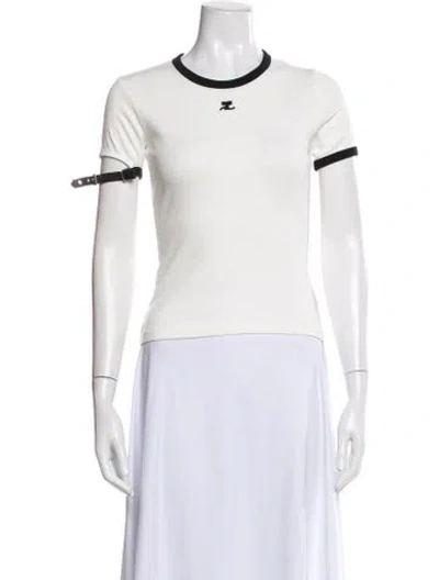 Pre-owned Courrèges Crew Neck Short Sleeve T-shirt In White