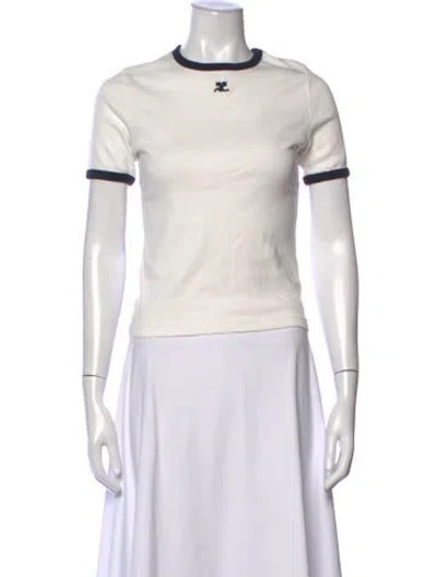 Pre-owned Courrèges Crew Neck Short Sleeve T-shirt In White