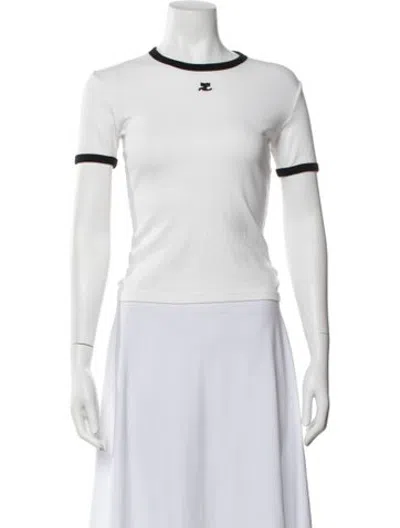 Pre-owned Courrèges Crew Neck Short Sleeve T-shirt In White