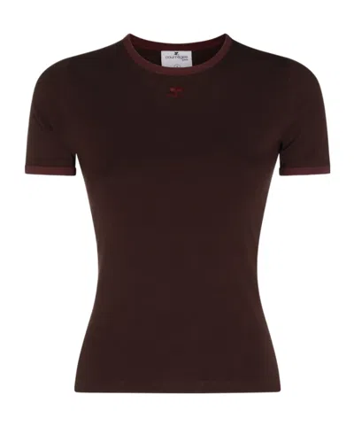 Courrèges Crew Neck Short-sleeved T-shirt In Brown