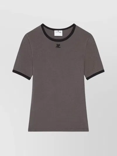 Courrèges Crew Neck T-shirt Featuring Contrast Trim In Gray