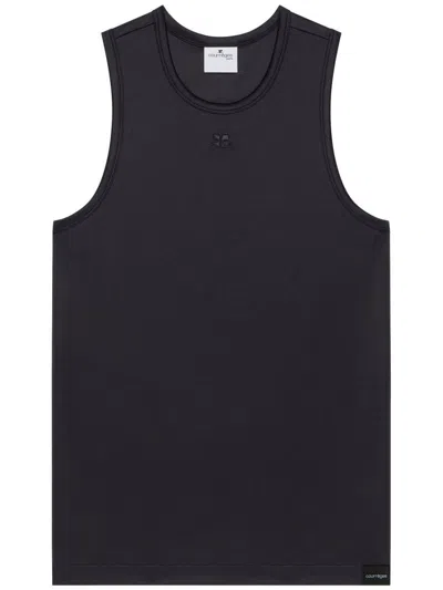 Courrèges Crew Neck T-shirt In Black With Logo