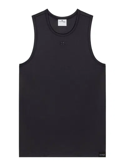 Courrèges Crew Neck T-shirt In Black With Logo