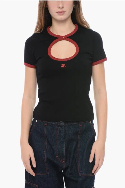 Courrèges Crew-neck T-shirt With Cut-out Detail In Black