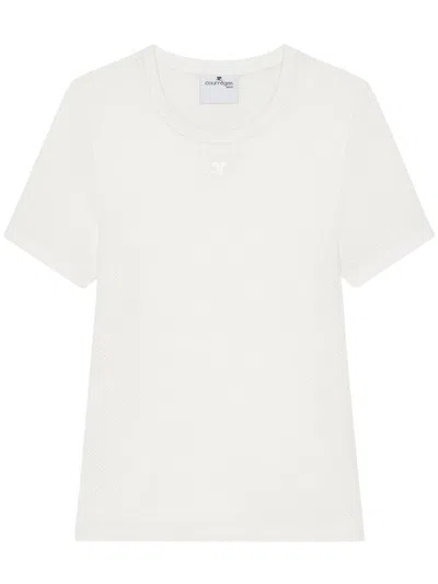 Courrèges Crew Neck T-shirt With Logo Patch In White