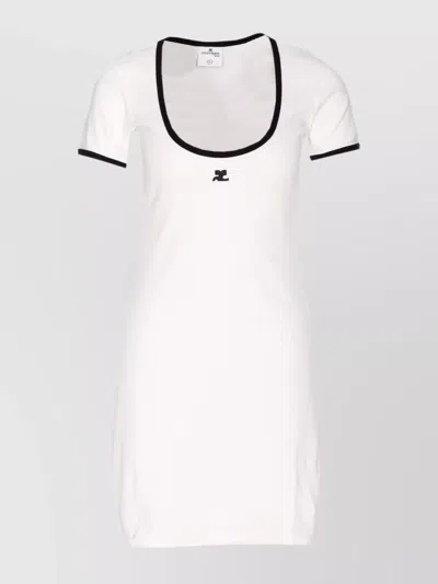 COURRÈGES CREWNECK MINI DRESS EMBROIDERED LOGO