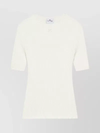 Courrèges Crewneck Ribbed Knitwear Short Sleeves In White
