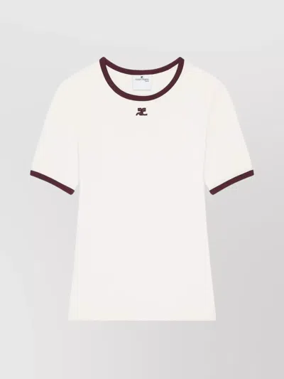 Courrèges Crewneck Short Sleeve T-shirt With Contrast Trim In White