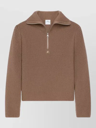 Courrèges Crewneck Sweater Drop Shoulders Long Sleeves In Brown