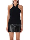 Courrèges Ribbed Tank Top With Zipper On The Neckline In Black