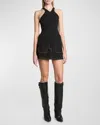 Courrèges Ribbed Tank Top With Zipper On The Neckline In Black