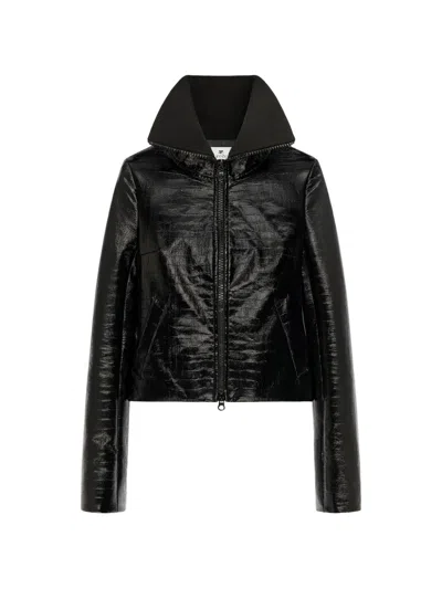 Courrèges Croc-embossed High-neck Jacket In Black