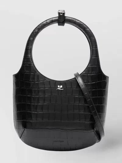 Courrèges Crocodile Effect Shoulder Bag In Black