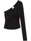 Courrèges Black Top With Asymmetric Design Twist Detailing One-shoulder