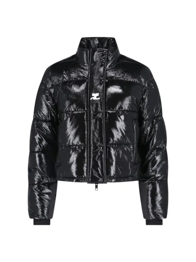 COURRÈGES CROP VINYL PUFFER JACKET - BLACK