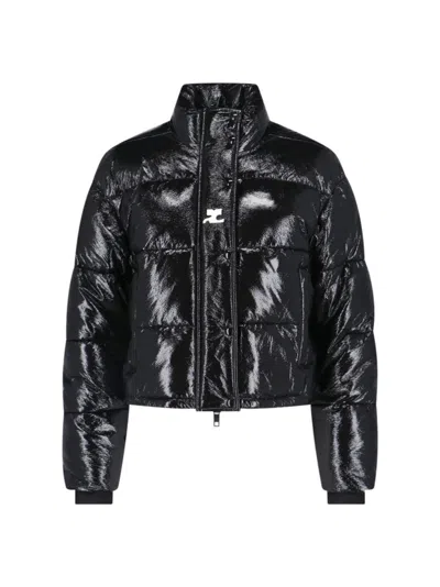 Courrèges Crop Vinyl Puffer Jacket - Black