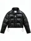 Courrèges Cropped Black Puffer Jacket With Glossy Finish And Adjustable Hem In Black