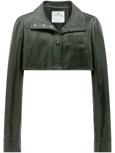 Courrèges Cropped Cotton Jacket In 黑色